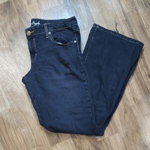 AMERICAN EAGLE FAVORITE BOYFRIEND DISTRESSED DEEP INDIGO FLARE JEANS SIZE 14